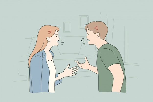 Vector couple, quarrel, confict, divorce, stress concept