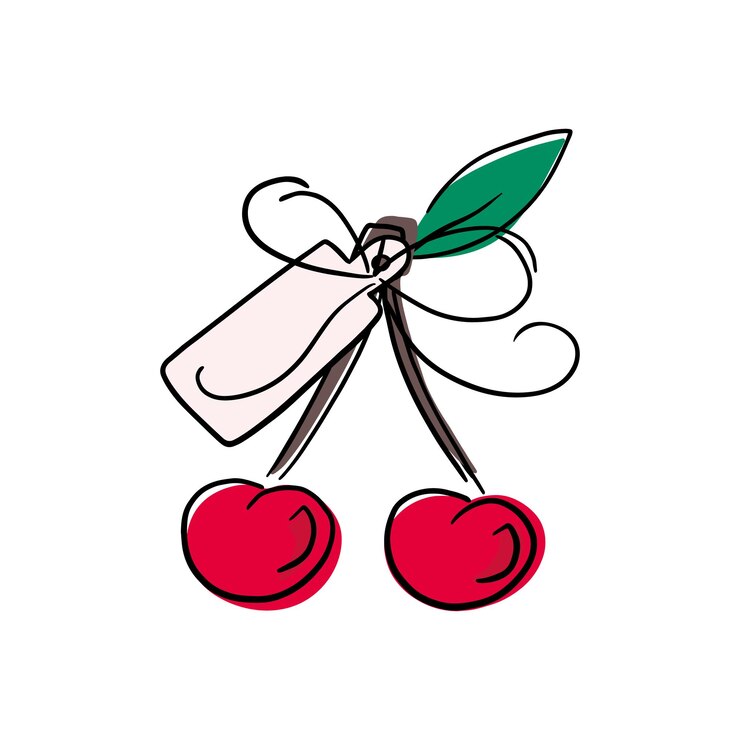Vector 赤い熟した甘い桜のlieftadのカップル手描きのベクトルイラストデザイン製品パッケージに使用できます