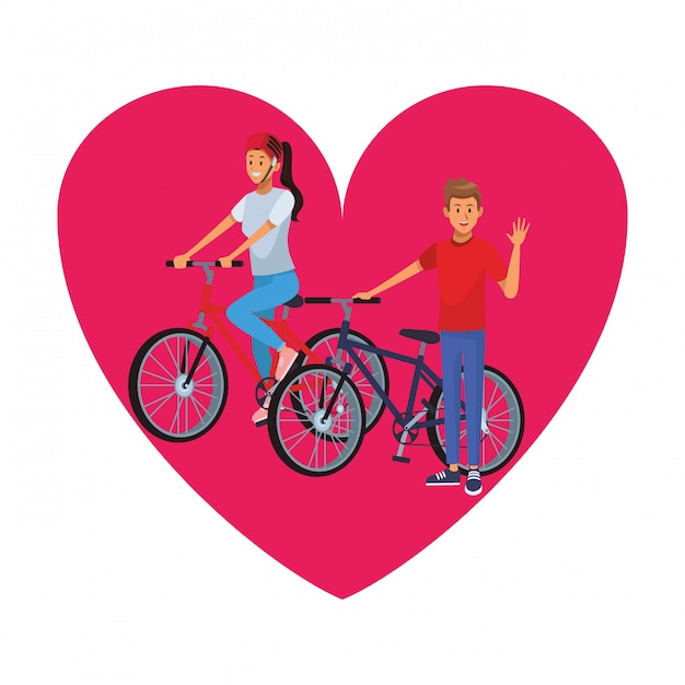 Couple riding bicicle heart icon