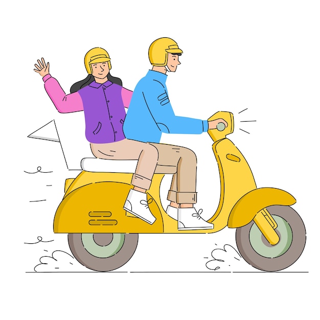 Couple riding the scooter