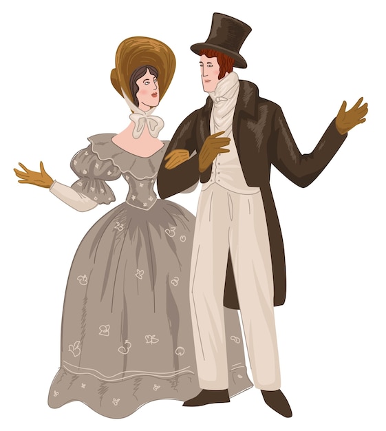 Vector couple of romanticism epoch vintage man and woman