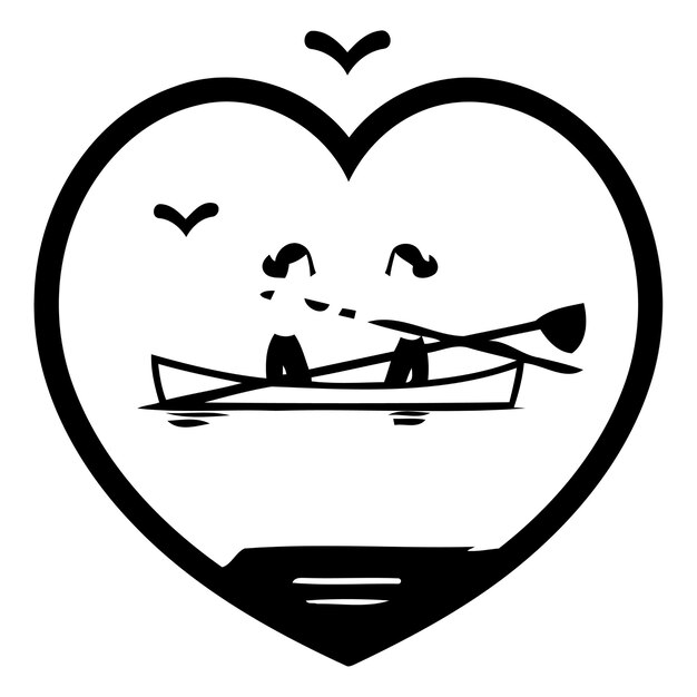 Vector couple rowing in a heart shaped vector logo design template