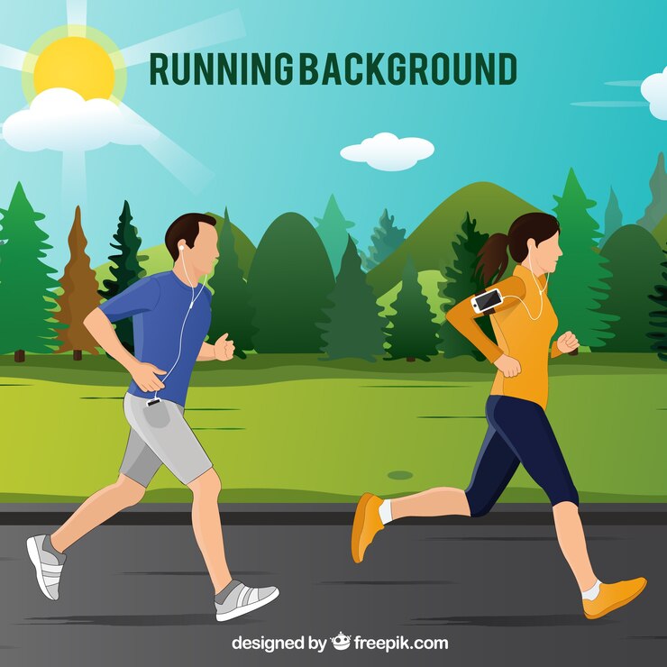 Vector couple running in the park background