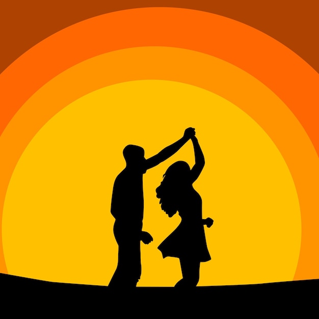 Vector couple silhouette sunset