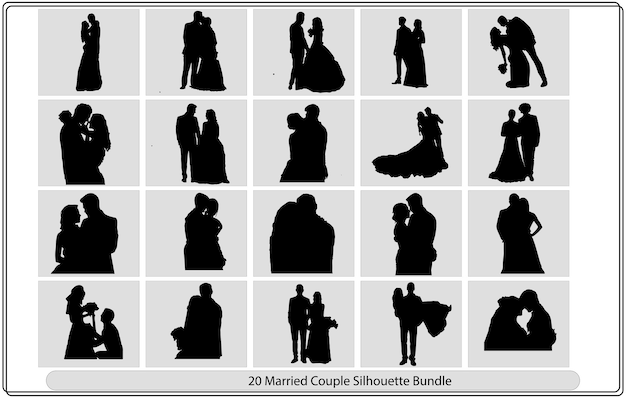 Couple silhouette vector,set of wedding silhouettes