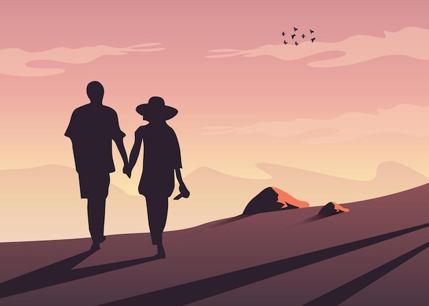 Vector couple silhouette walking