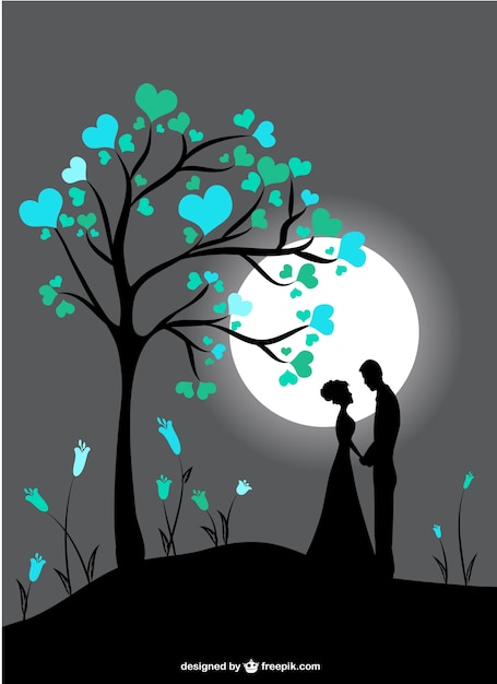 Couple silhouettes in moon light