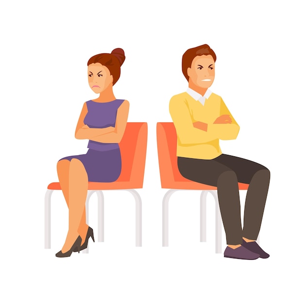 Couple sitting back to each other after a quarrel. vector illustration