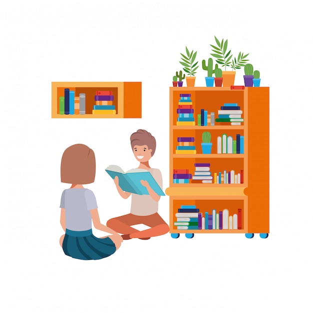 Couple sitting with stack of books