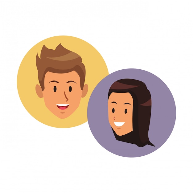 Vector couple smiling faces