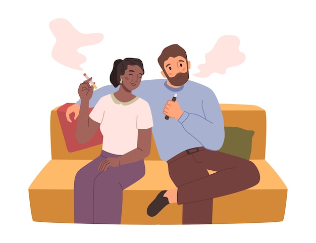 Couple smoking on couch man and woman