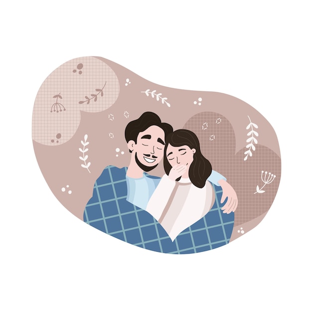 Couple spending time. flat style. cozy romantic illustration of young couple in love.