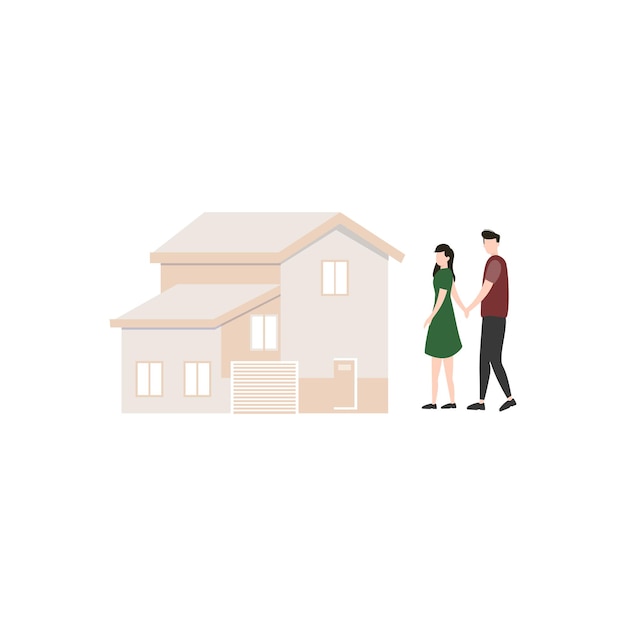 A couple standing in front of a house