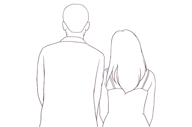 Couple standing together hand drawn style vector illustration