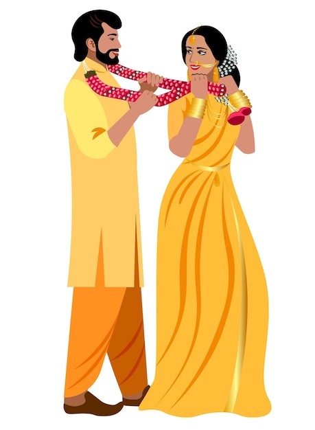 Vector couple sweet indian wedding