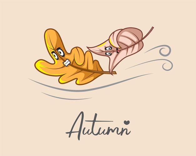 Couple sweet leaves falling in casual autumn for logo, poster, icon, mascot