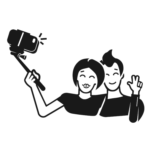 カップルは一脚 selfie アイコンを取るカップルのシンプルなイラストは、白い背景で隔離の web デザインの一脚 selfie ベクトル アイコンを取る