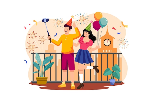 Couple taking a selfie to celebrate new year's eve