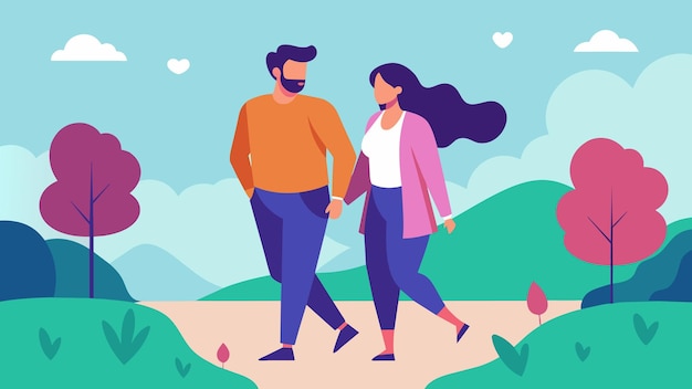 Vector a couple taking a walk and enjoying nature together deepening their emotional connection and