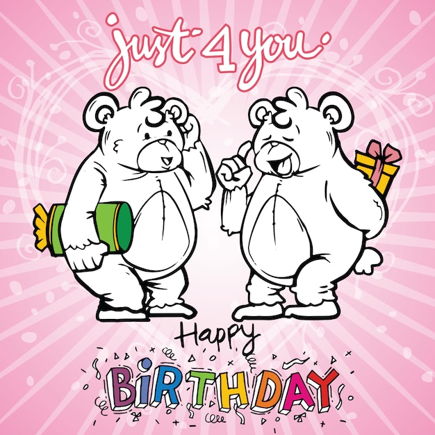 Vector couple teddy bear background card birthday