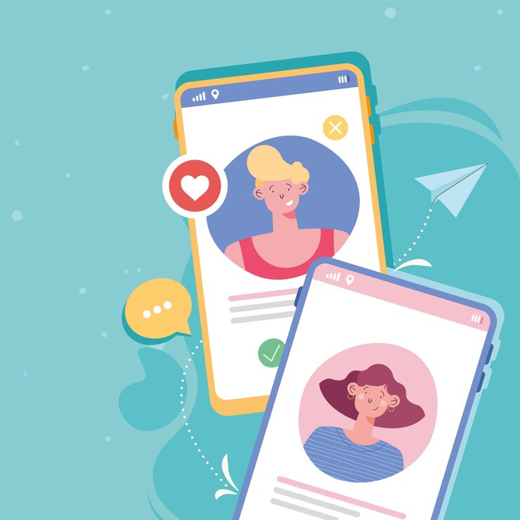 Vector couple texting and chat online