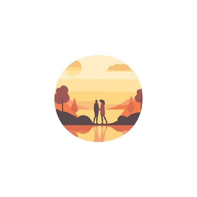 Vector couple together at sunset vector illustration