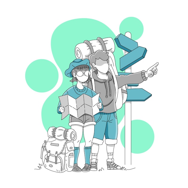 Couple of tourist with backpacks traveling