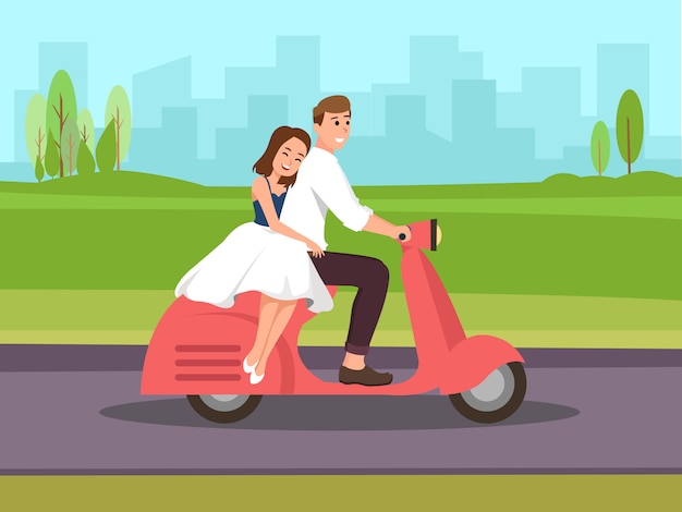 Couple travel by scooter