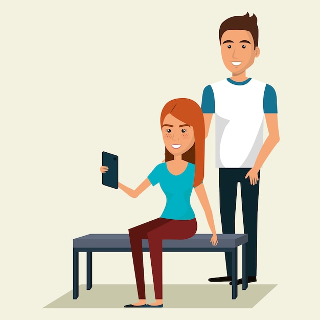 Couple using smartphone icon