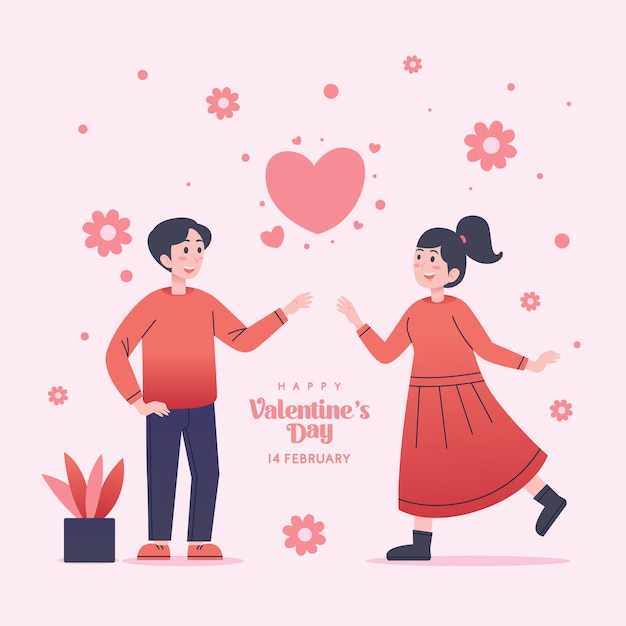 Couple valentine cute cartoon character couple illustration for invitation card wedding love event