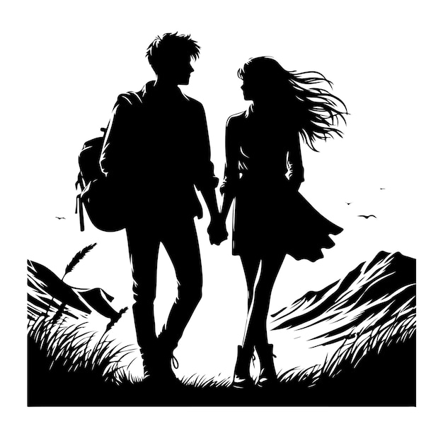 couple walking body silhouette vector