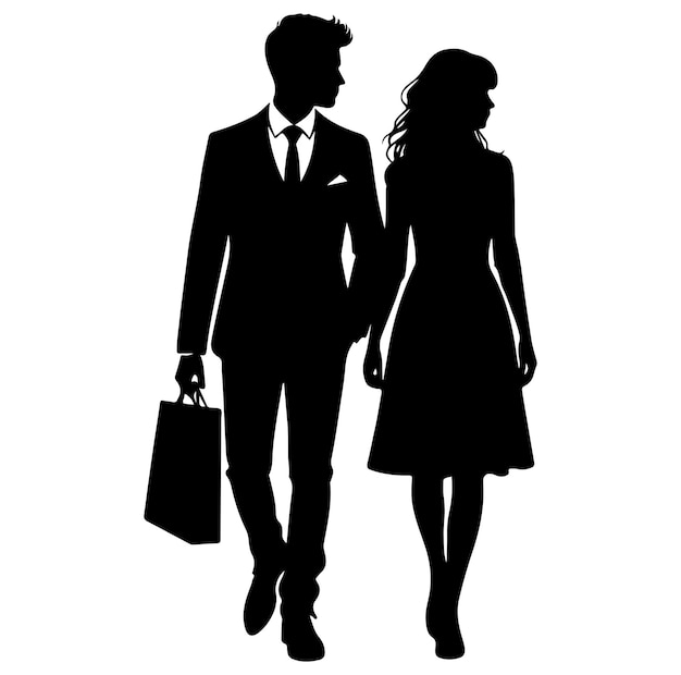 couple walking body silhouette vector