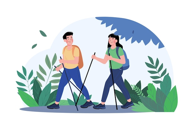 Couple Walking In The Forest Illustration concept on white background