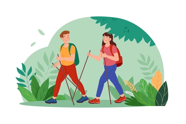 Vector couple walking in the forest