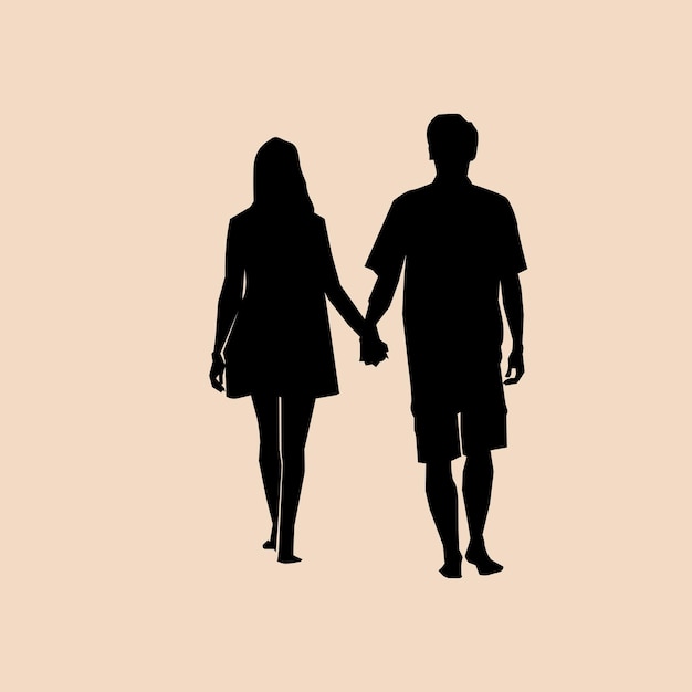 Vettore coppia camminare e tenersi per mano silhouette
