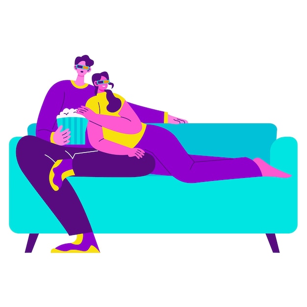 Vector couple watching movie relationship