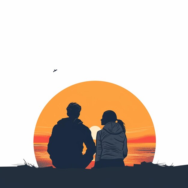 Vector couple watching sunset