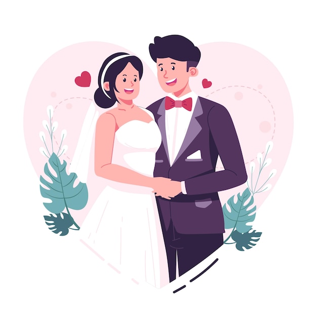 Couple on wedding day character illustration