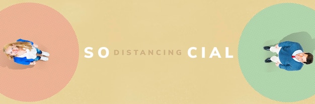 couple with a 6 feet social distancing banner