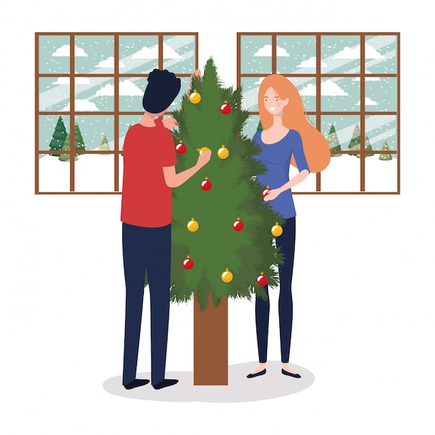 Couple with christmas tree