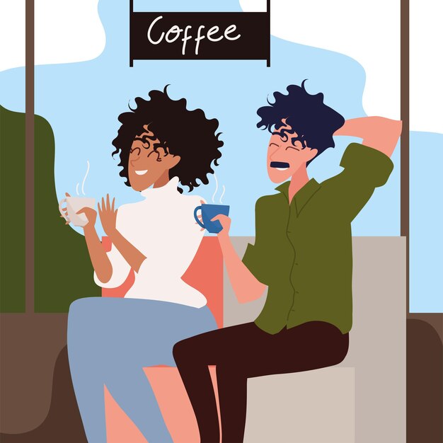 Couple with cups of coffee