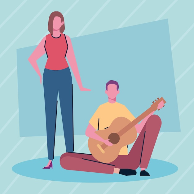 Vector couple with guitar