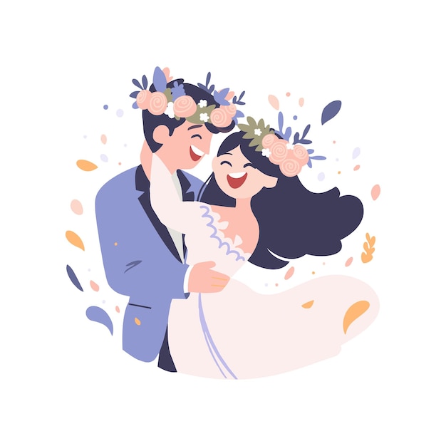 Vector couple with lovely wedding in flat style isolated on background