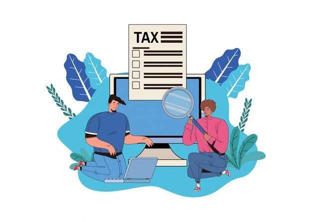 Vector couple with tax day pay illustration design