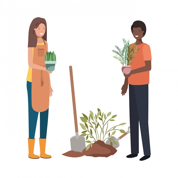 Couple with trees to plant avatar character