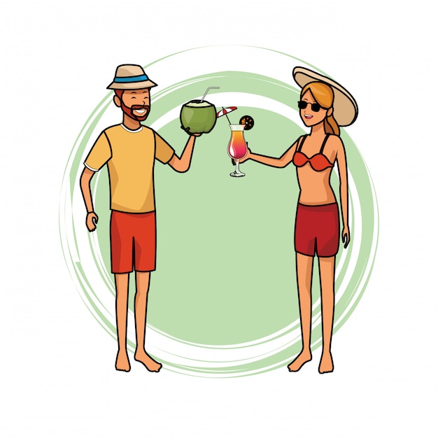 Couple with tropical beverage