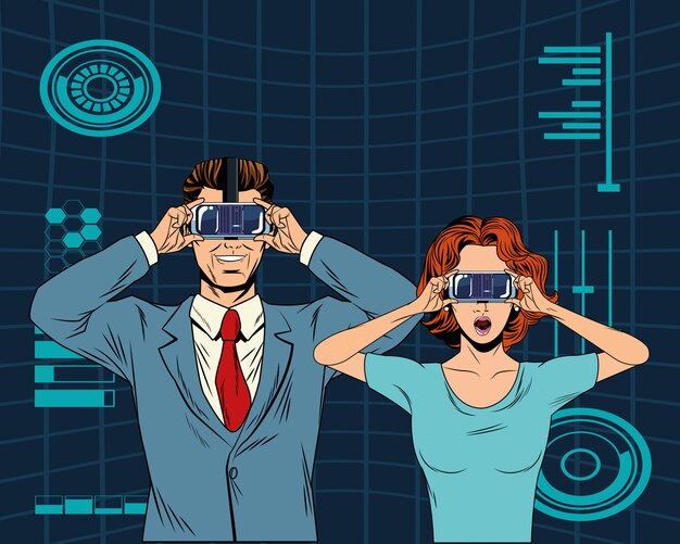 Couple with virtual reality headset