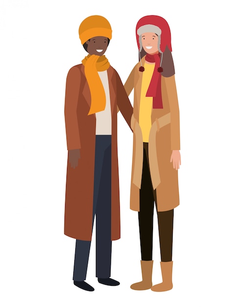 Couple with winter clothes avatar character