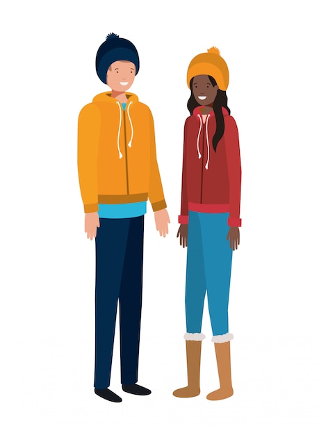 Couple with winter clothes avatar character