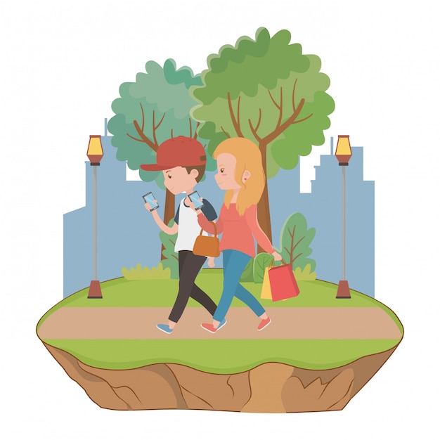 Couple of woman and man cartoon design